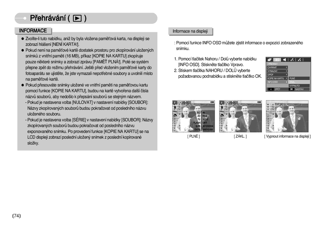 Samsung EC-S750ZBDA/E3, EC-S750ZSDA/E3, EC-S630ZSHA/E3, EC-S630ZBHA/E3, EC-S630ZRDA/E3 manual Plné Zákl 