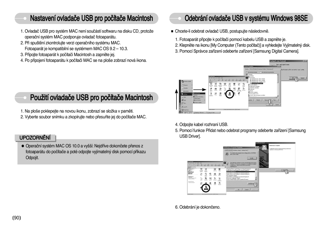 Samsung EC-S750ZSDA/E3 manual PouÏití ovladaãe USB pro poãítaãe Macintosh, Nastavení ovladaãe USB pro poãítaãe Macintosh 