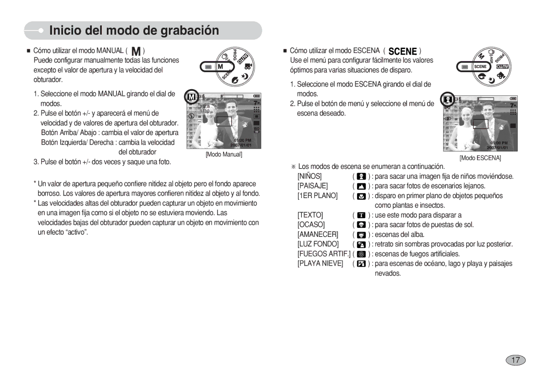 Samsung EC-S630ZSFC/E1, EC-S750ZRBB/E1, EC-S750ZBDA/E3 manual Niños, 1ER Plano, Texto, Amanecer, LUZ Fondo, Fuegos Artif 