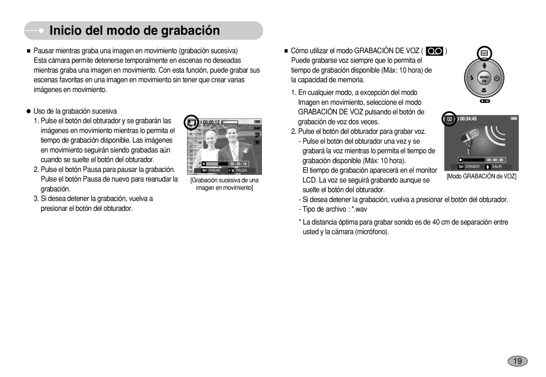 Samsung EC-S630ZBFA/AS, EC-S750ZRBB/E1, EC-S750ZBDA/E3, EC-S730ZBDA/DE La capacidad de memoria, Uso de la grabación sucesiva 