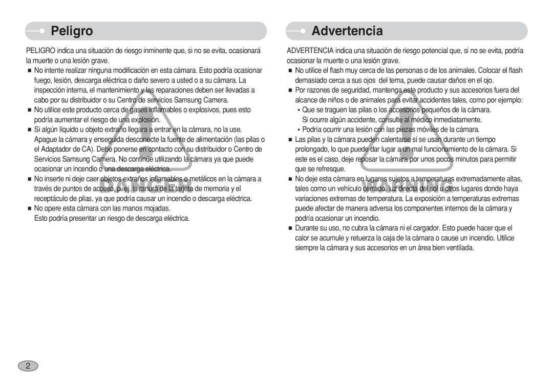 Samsung EC-S630ZRBB/E1, EC-S750ZRBB/E1 manual Peligro, Advertencia, Esto podría presentar un riesgo de descarga eléctrica 