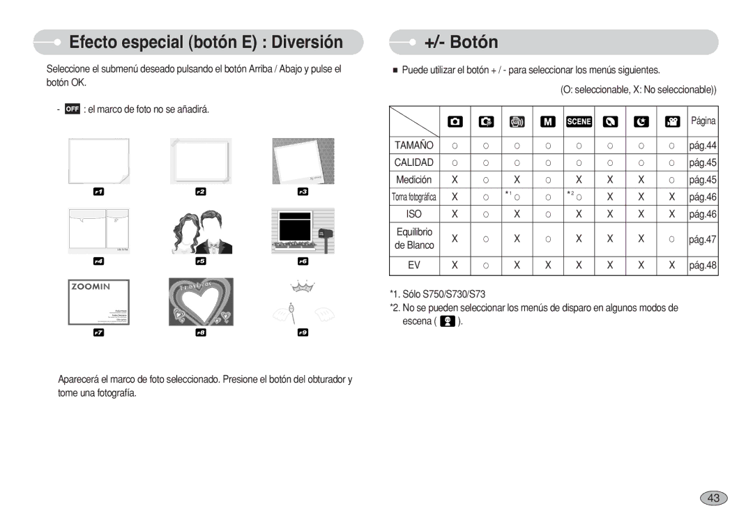 Samsung EC-S750ZSEA/E1, EC-S750ZRBB/E1, EC-S750ZBDA/E3 manual +/- Botón, SpecialEfectoespecialEffect botónFun E Diversión 