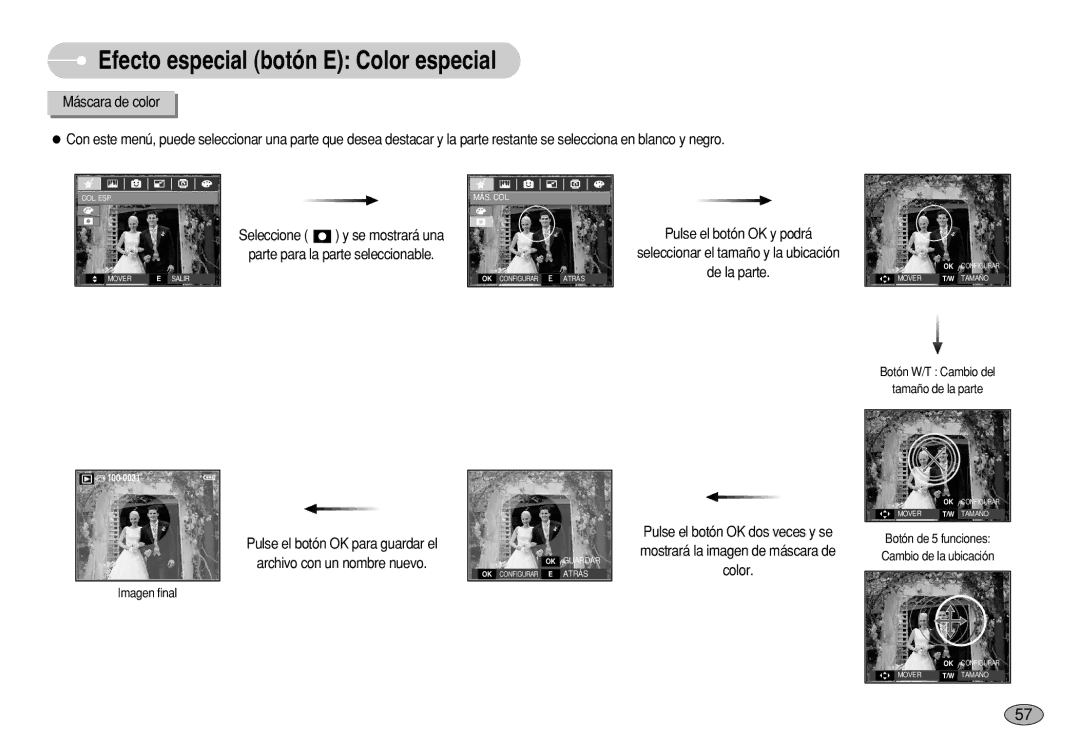 Samsung EC-S750ZRBB/E1, EC-S750ZBDA/E3 manual Efecto especial botón E Color especial, Pulse el botón OK y podrá, De la parte 