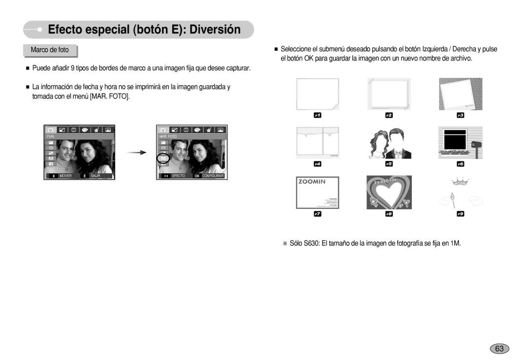 Samsung EC-S630ZBHA/E3, EC-S750ZRBB/E1, EC-S750ZBDA/E3 manual Sólo S630 El tamaño de la imagen de fotografía se fija en 1M 