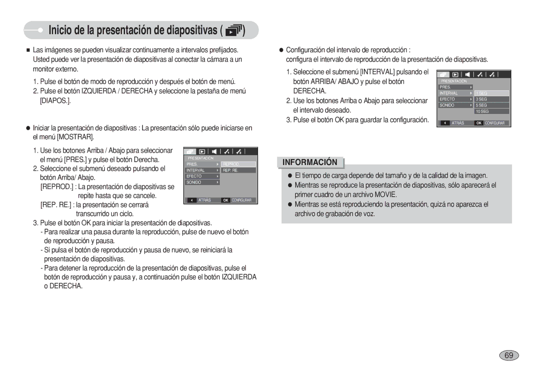 Samsung EC-S630ZSFA/E1, EC-S750ZRBB/E1, EC-S750ZBDA/E3, EC-S730ZBDA/DE manual Inicio de la presentación de diapositivas 