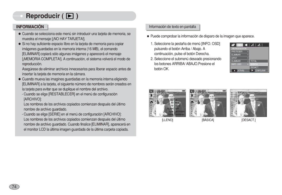 Samsung EC-S630ZPBB/E1, EC-S750ZRBB/E1, EC-S750ZBDA/E3, EC-S730ZBDA/DE, EC-S630ZRBB/E1, EC-S750ZSDA/E3 manual Lleno Básica 