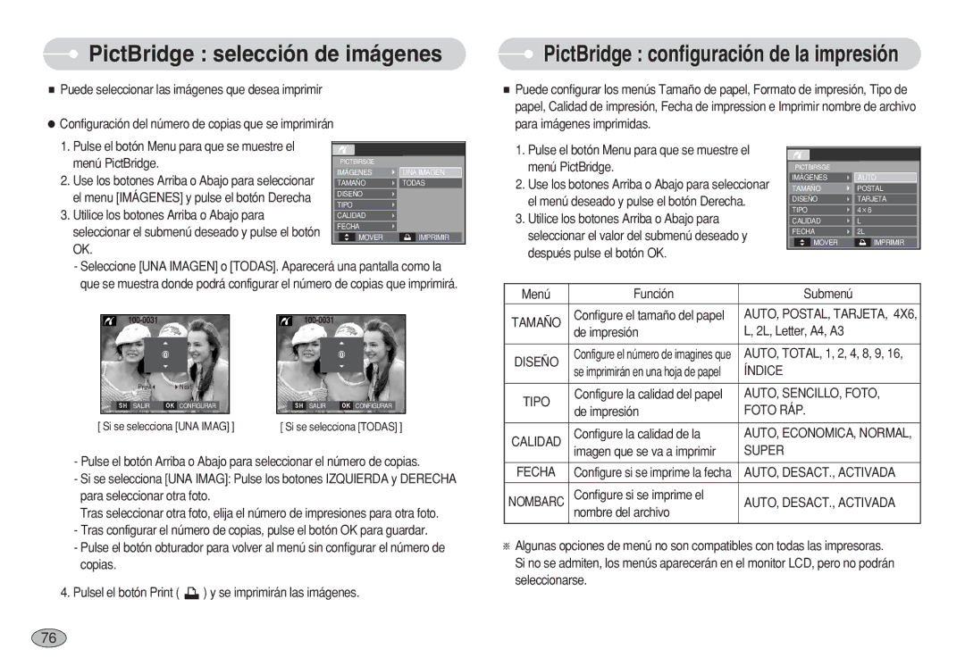 Samsung EC-S750ZBBA/AS, EC-S750ZRBB/E1, EC-S750ZBDA/E3, EC-S730ZBDA/DE, EC-S630ZRBB/E1 manual PictBridge selección de imágenes 