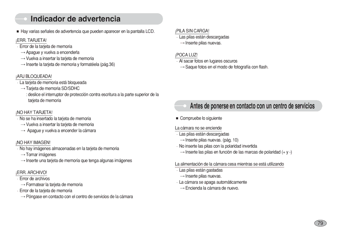 Samsung EC-S750ZRDA/AS, EC-S750ZRBB/E1, EC-S750ZBDA/E3, EC-S730ZBDA/DE, EC-S630ZRBB/E1 manual Indicador de advertencia 