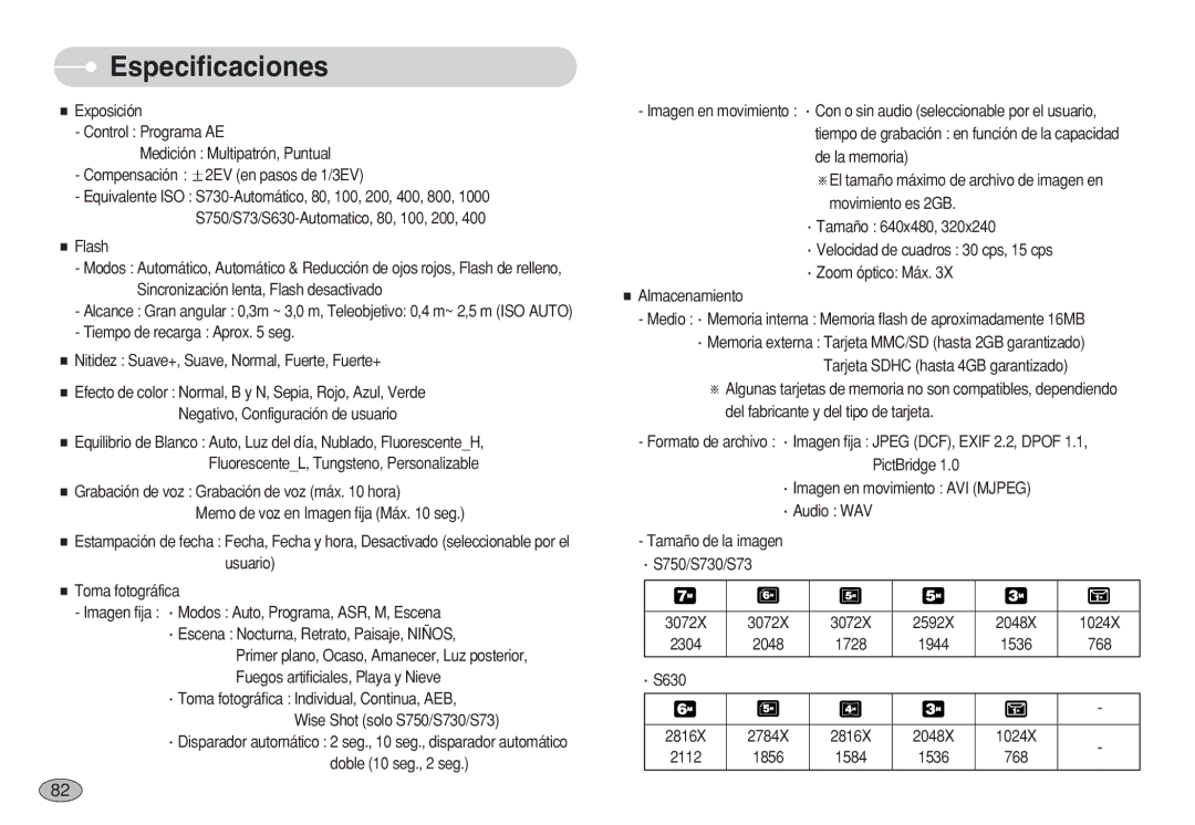 Samsung EC-S630ZSFA/AS, EC-S750ZRBB/E1, EC-S750ZBDA/E3, EC-S730ZBDA/DE, EC-S630ZRBB/E1, EC-S750ZSDA/E3 3072X 2592X 2048X 1024X 