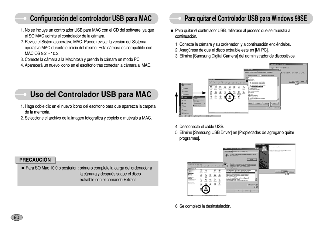 Samsung EC-S750ZSDA/E3, EC-S750ZRBB/E1, EC-S750ZBDA/E3 manual Uso del Controlador USB para MAC, Se completó la desinstalación 