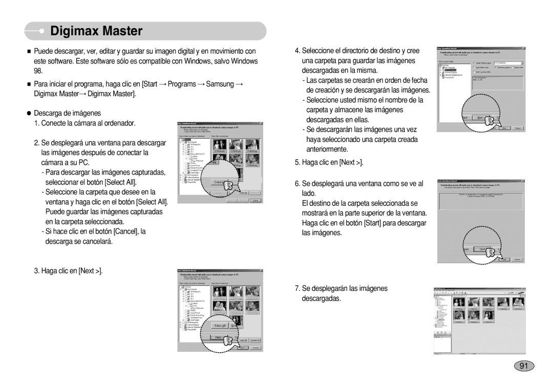 Samsung EC-S630ZSHA/E3, EC-S750ZRBB/E1, EC-S750ZBDA/E3, EC-S730ZBDA/DE, EC-S630ZRBB/E1 manual Digimax Master, Haga clic en Next 