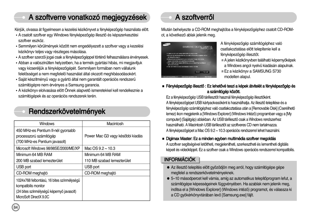 Samsung EC-S750ZSBA/E1, EC-S750ZRBB/E1 manual Szoftverre vonatkozó megjegyzések, Rendszerkövetelmények, SzoftverrŒl 