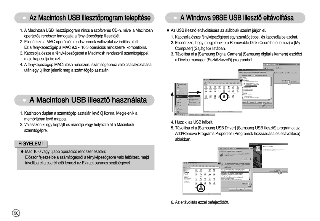 Samsung EC-S630ZRBA/FR, EC-S750ZRBB/E1 manual Az Macintosh USB illesztŒprogram telepítése, Macintosh USB illesztŒ használata 