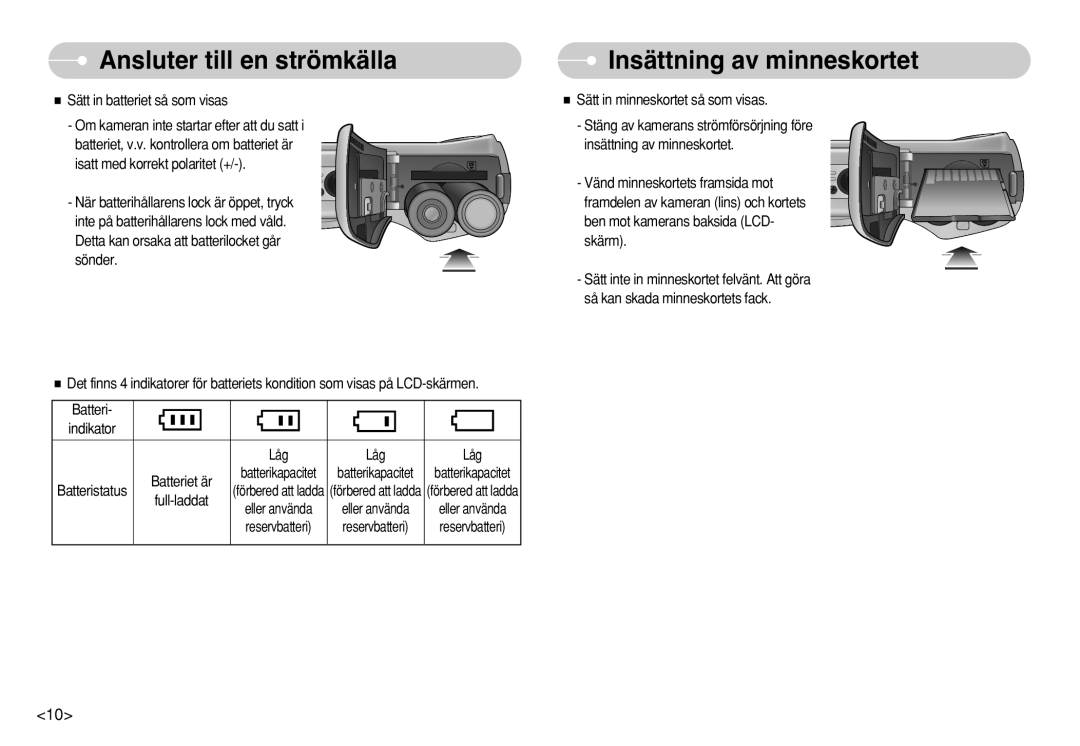 Samsung EC-S630ZSFB/E2, EC-S750ZSBB/E2 manual Insättning av minneskortet, Sätt in batteriet så som visas, Batteri Indikator 