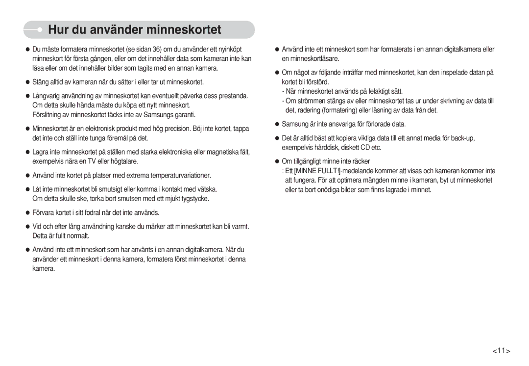 Samsung EC-S630ZRBB/E2, EC-S750ZSBB/E2, EC-S750ZBDA/E3, EC-S750ZBBB/E2, EC-S730ZBDA/DE manual Hur du använder minneskortet 