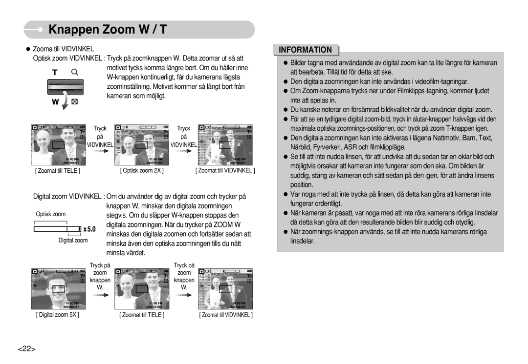 Samsung EC-S750ZSBC/E2, EC-S750ZSBB/E2, EC-S750ZBDA/E3, EC-S750ZBBB/E2, EC-S730ZBDA/DE, EC-S630ZPBB/E2 Zooma till Vidvinkel 