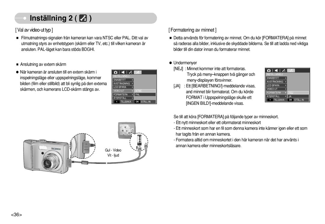 Samsung EC-S750ZBBB/E2, EC-S750ZSBB/E2, EC-S750ZBDA/E3, EC-S730ZBDA/DE manual Val av video-ut typ, Anslutning av extern skärm 