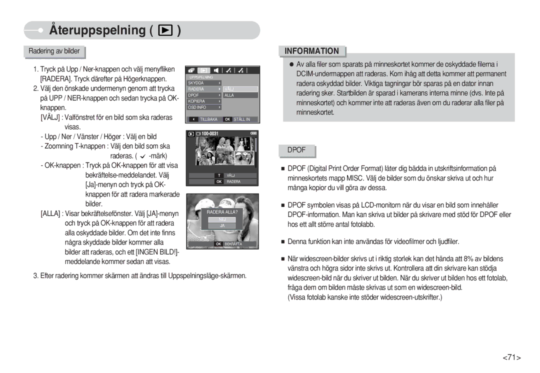 Samsung EC-S750ZBBB/E2 Knappen för att radera markerade bilder, Vissa fotolab kanske inte stöder widescreen-utskrifter 