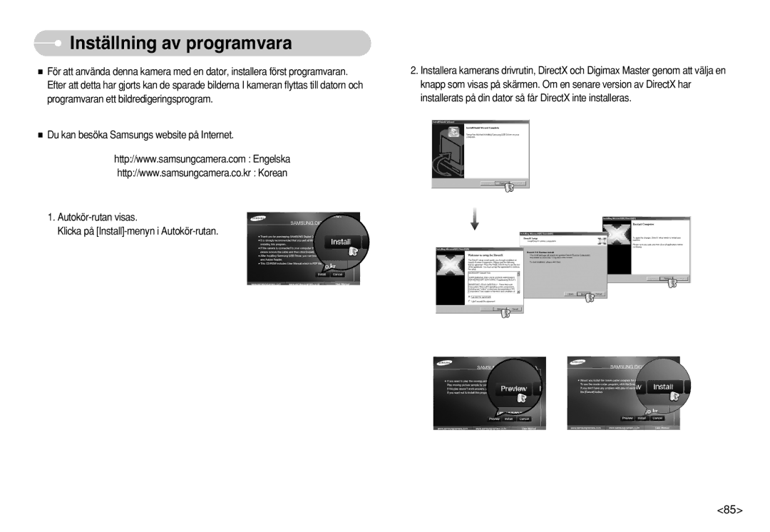 Samsung EC-S750ZRDA/E3, EC-S750ZSBB/E2, EC-S750ZBDA/E3, EC-S750ZBBB/E2, EC-S730ZBDA/DE manual Inställning av programvara 