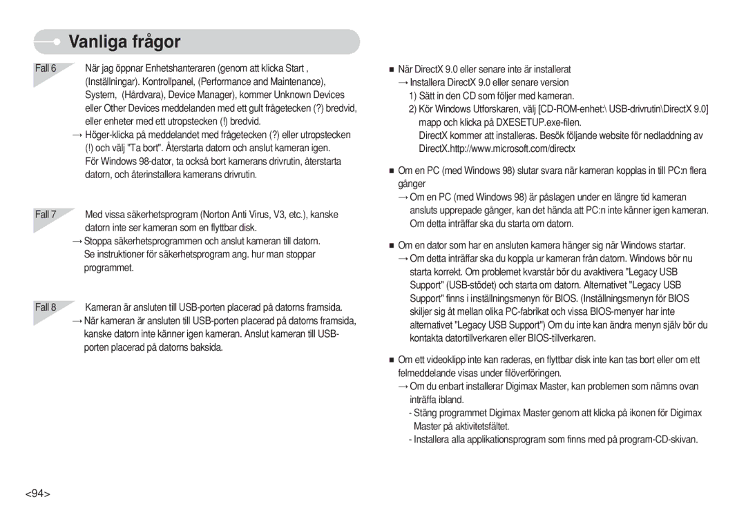 Samsung EC-S730ZPBB/E2, EC-S750ZSBB/E2 manual Fall När jag öppnar Enhetshanteraren genom att klicka Start, Programmet 