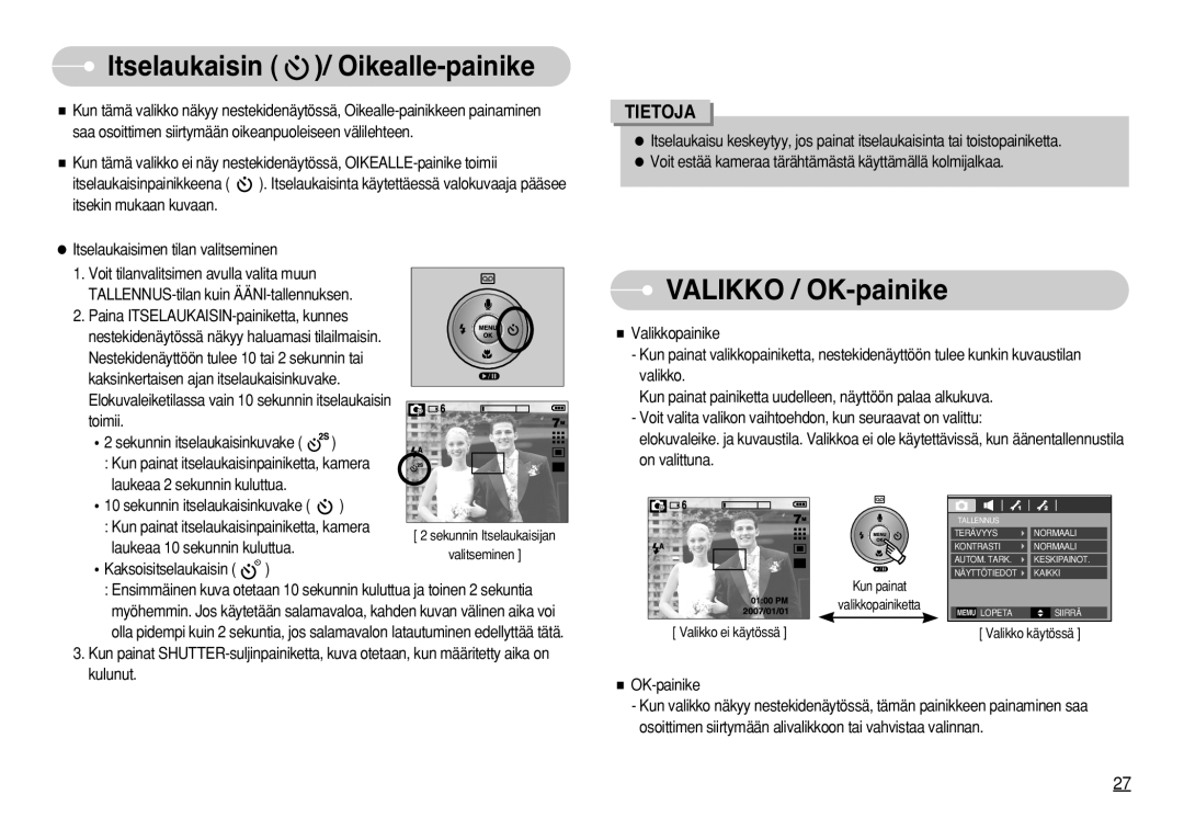 Samsung EC-S750ZRBA/E2, EC-S750ZSBB/E2, EC-S750ZBDA/E3 manual Itselaukaisin / Oikealle-painike, Valikko / OK-painike, Kulunut 