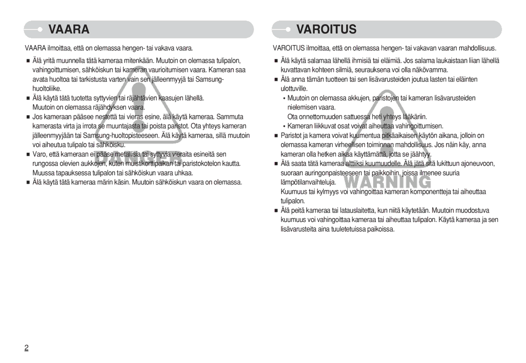 Samsung EC-S730ZBDA/DE, EC-S750ZSBB/E2, EC-S750ZBDA/E3, EC-S750ZBBB/E2, EC-S630ZPBB/E2, EC-S750ZSDA/E3, EC-S750ZRBB/E2 Vaara 