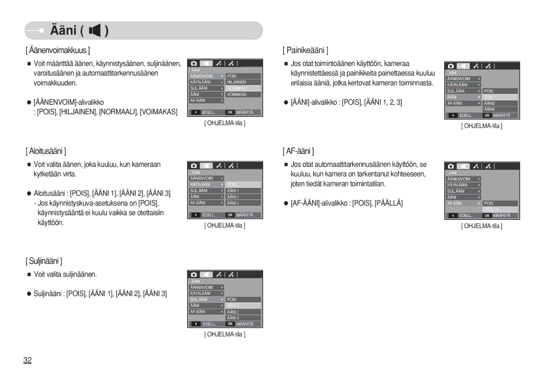 Samsung EC-S630ZRBA/E2, EC-S750ZSBB/E2, EC-S750ZBDA/E3, EC-S750ZBBB/E2, EC-S730ZBDA/DE, EC-S630ZPBB/E2, EC-S750ZSDA/E3 Ääni 