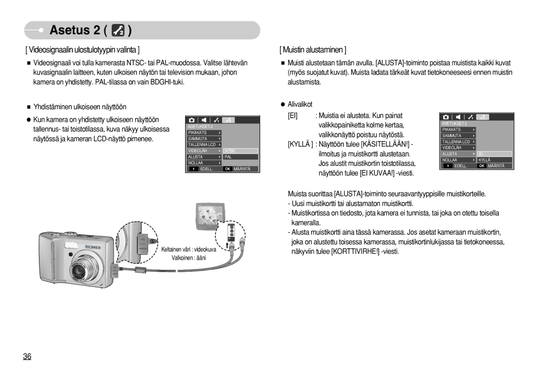 Samsung EC-S750ZBBB/E2, EC-S750ZSBB/E2, EC-S750ZBDA/E3, EC-S730ZBDA/DE, EC-S630ZPBB/E2 Videosignaalin ulostulotyypin valinta 