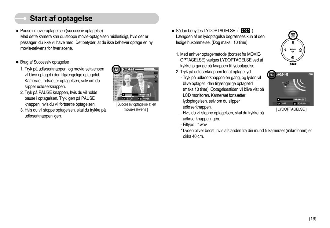 Samsung EC-S750ZBBC/E2, EC-S750ZSBB/E2, EC-S750ZBDA/E3 manual Tryk på udløserknappen for at optage lyd, Udløserknappen 