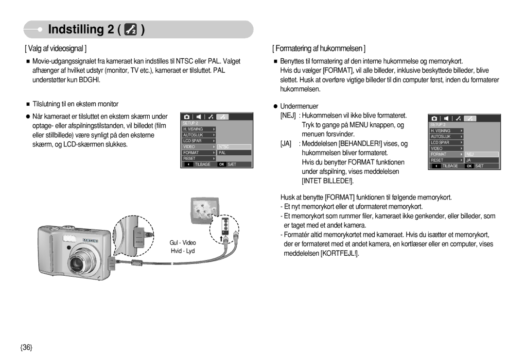 Samsung EC-S750ZBBB/E2, EC-S750ZSBB/E2 manual Valg af videosignal, Husk at benytte Format funktionen til følgende memorykort 