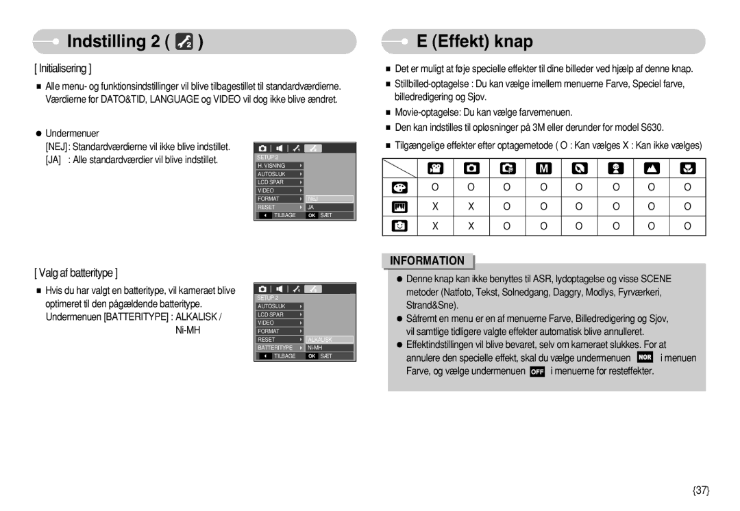 Samsung EC-S730ZBDA/DE, EC-S750ZSBB/E2, EC-S750ZBDA/E3 Effekt knap, JA Alle standardværdier vil blive indstillet, Ni-MH 