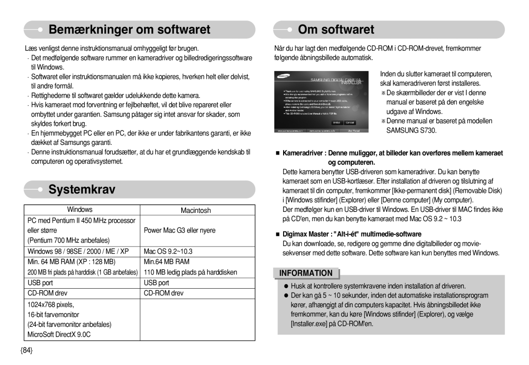 Samsung EC-S730ZSDA/DE, EC-S750ZSBB/E2, EC-S750ZBDA/E3, EC-S750ZBBB/E2 Bemærkninger om softwaret, Systemkrav, Om softwaret 