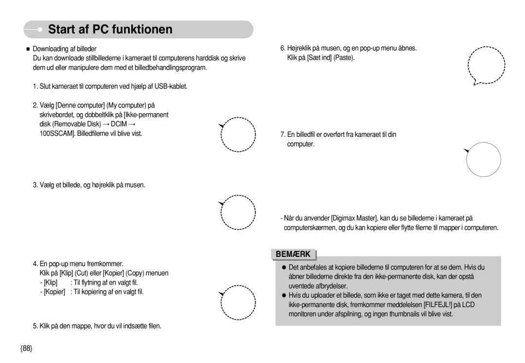 Samsung EC-S630ZRBD/E2 manual Downloading af billeder, Slut kameraet til computeren ved hjælp af USB-kablet, Kopier 