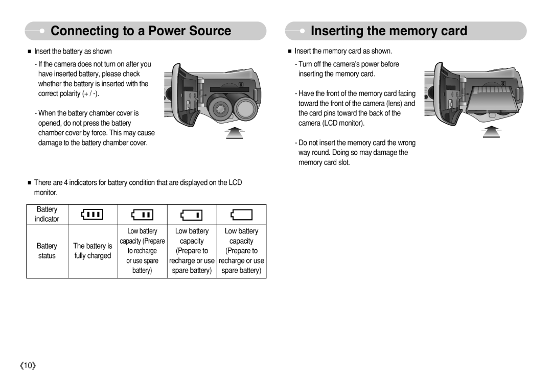 Samsung EC-S730ZSBA/FR, STW-S630S Inserting the memory card, Insert the battery as shown, Insert the memory card as shown 