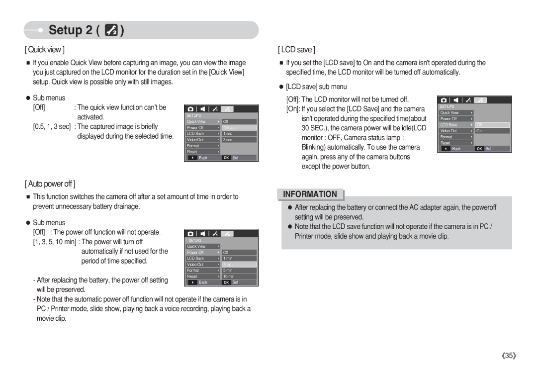 Samsung EC-S630ZRBA/FR, EC-S750ZSBB/E2, EC-S750ZRBB/E1 manual Off The LCD monitor will not be turned off, Will be preserved 