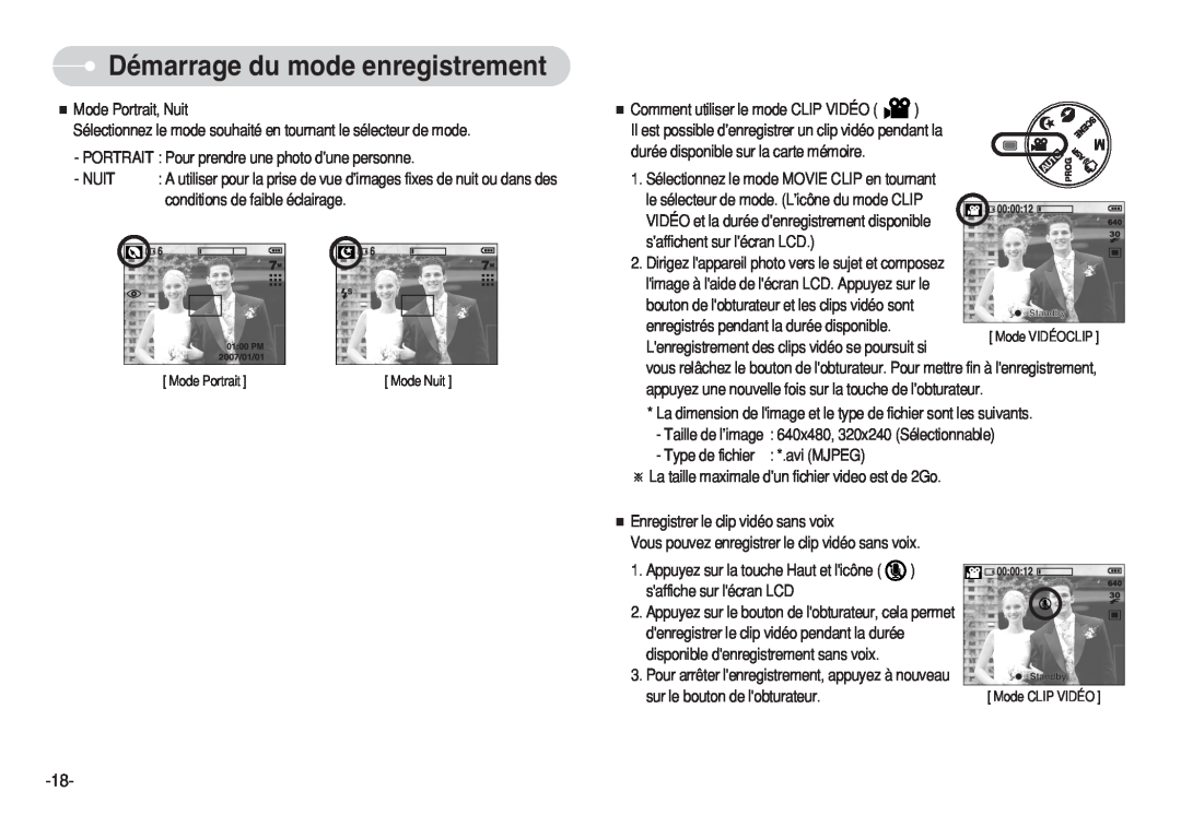 Samsung EC-S630ZPBB/FR, EC-S750ZSBB/E2, EC-S750ZRBB/E1, EC-S750ZBDA/E3 manual Démarrage du mode enregistrement, Mode Portrait 