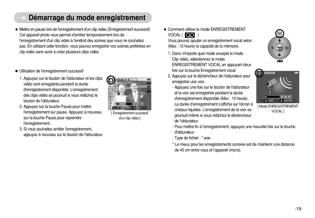 Samsung EC-S630ZEDA/E3, EC-S750ZSBB/E2, EC-S750ZRBB/E1 Démarrage du mode enregistrement, Clip vidéo, sélectionnez le mode 