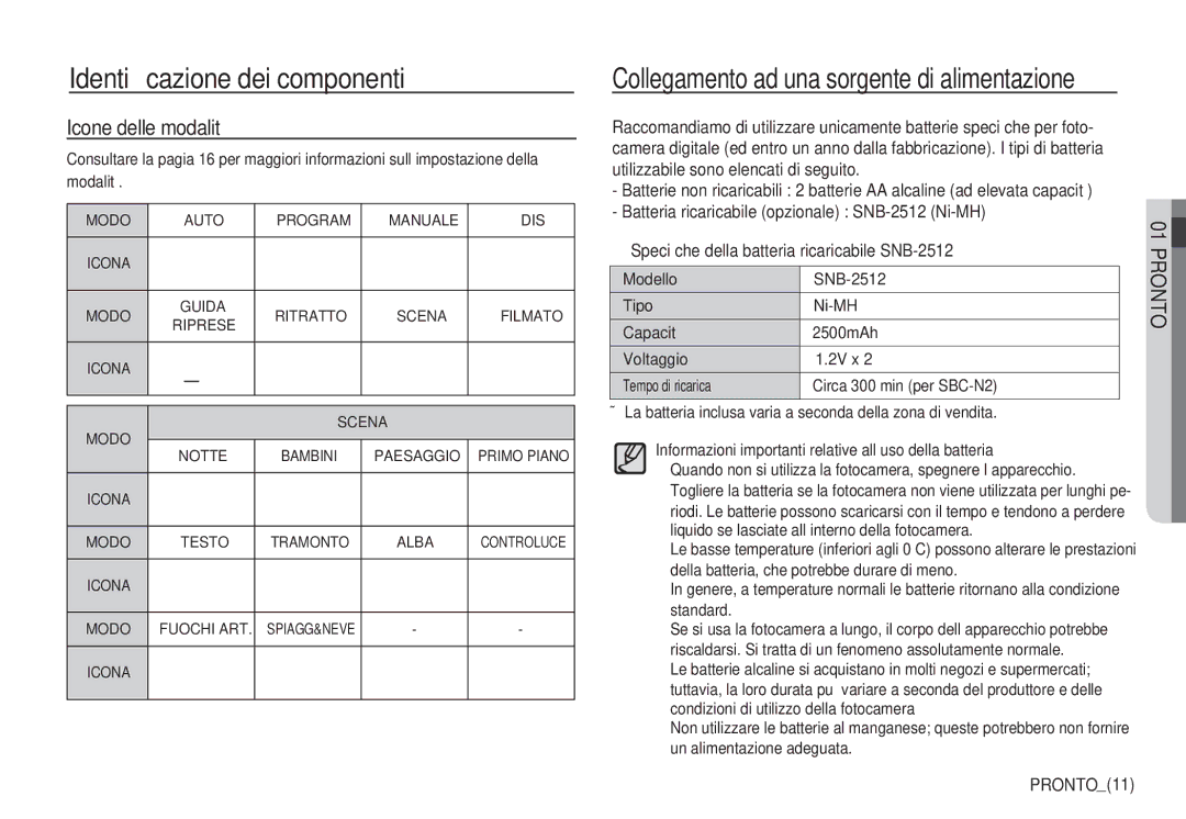 Samsung EC-D760ZSBB/IT, EC-S760ZPDA/E3, EC-S860ZSDA/E3 Collegamento ad una sorgente di alimentazione, Icone delle modalità 