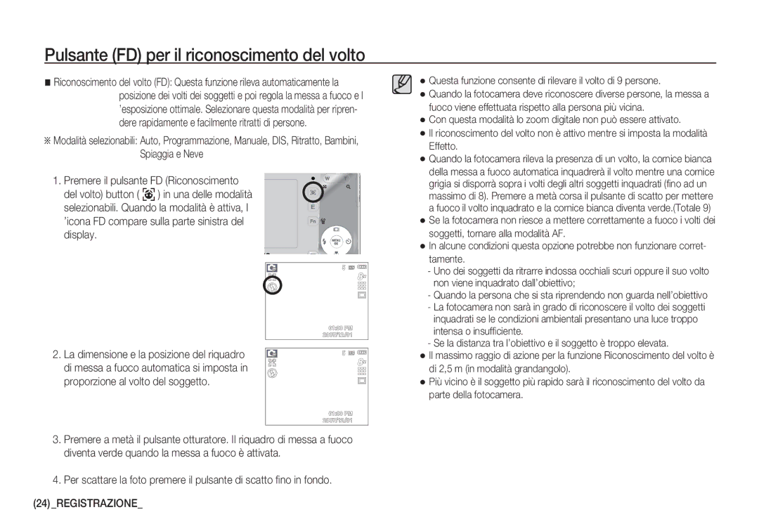 Samsung EC-D760ZSBE/E1, EC-S760ZPDA/E3, EC-S860ZSDA/E3, EC-S860ZPDA/E3 manual Pulsante FD per il riconoscimento del volto 