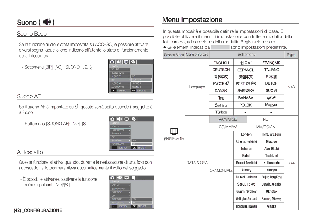 Samsung EC-S860ZSDA/E3, EC-S760ZPDA/E3, EC-S860ZPDA/E3, EC-S860ZBDA/E3 Menu Impostazione, Suono Beep, Suono AF, Autoscatto 