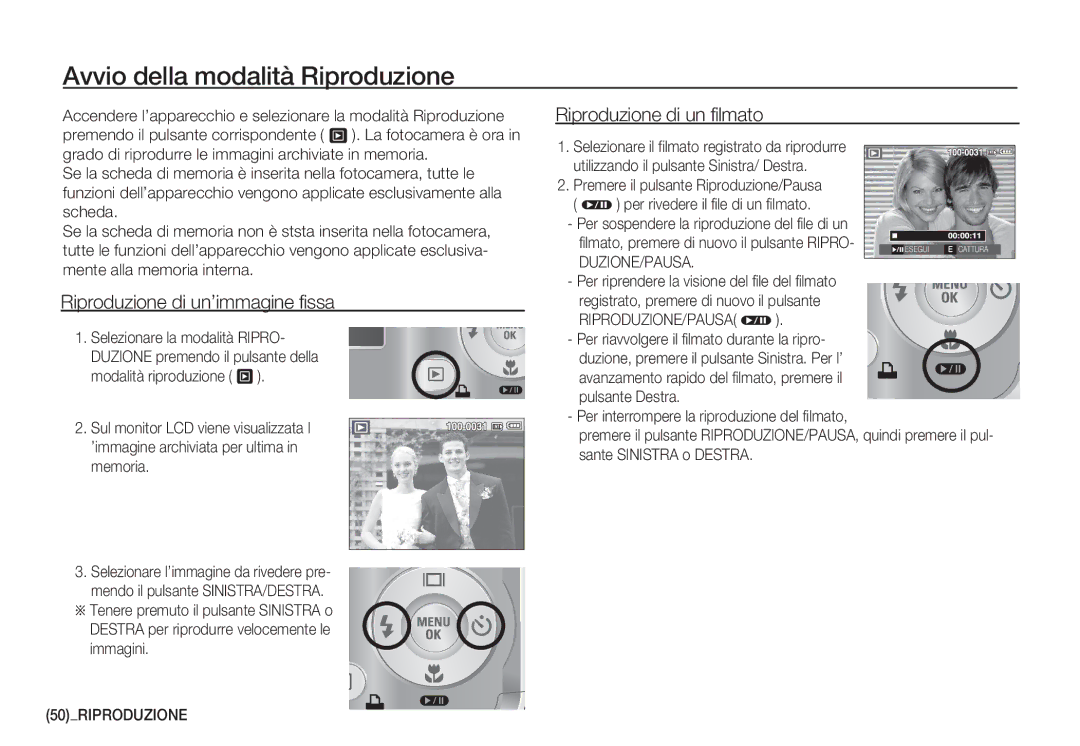 Samsung EC-D760ZSDB/E3 Avvio della modalità Riproduzione, Riproduzione di un’immagine fissa, Riproduzione di un filmato 