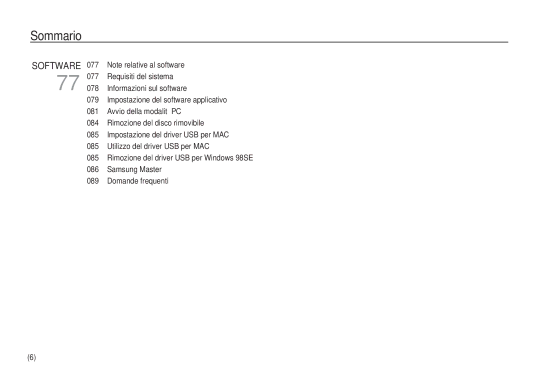 Samsung EC-S860ZSBA/E2 manual Requisiti del sistema 078 Informazioni sul software 079, Utilizzo del driver USB per MAC 