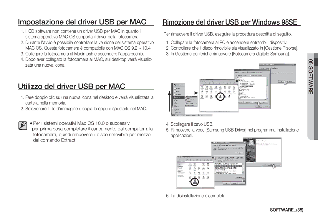 Samsung EC-S860ZPDA/E3, EC-S760ZPDA/E3, EC-S860ZSDA/E3 Impostazione del driver USB per MAC, Utilizzo del driver USB per MAC 