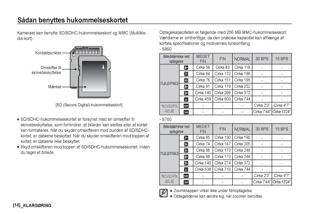 Samsung EC-S760ZBBA/E2, EC-S760ZPDA/E3, EC-S860ZSDA/E3, EC-S860ZPDA/E3, EC-S860ZBDA/E3, EC-S760ZUDA/E3 manual Kontaktpunkter 