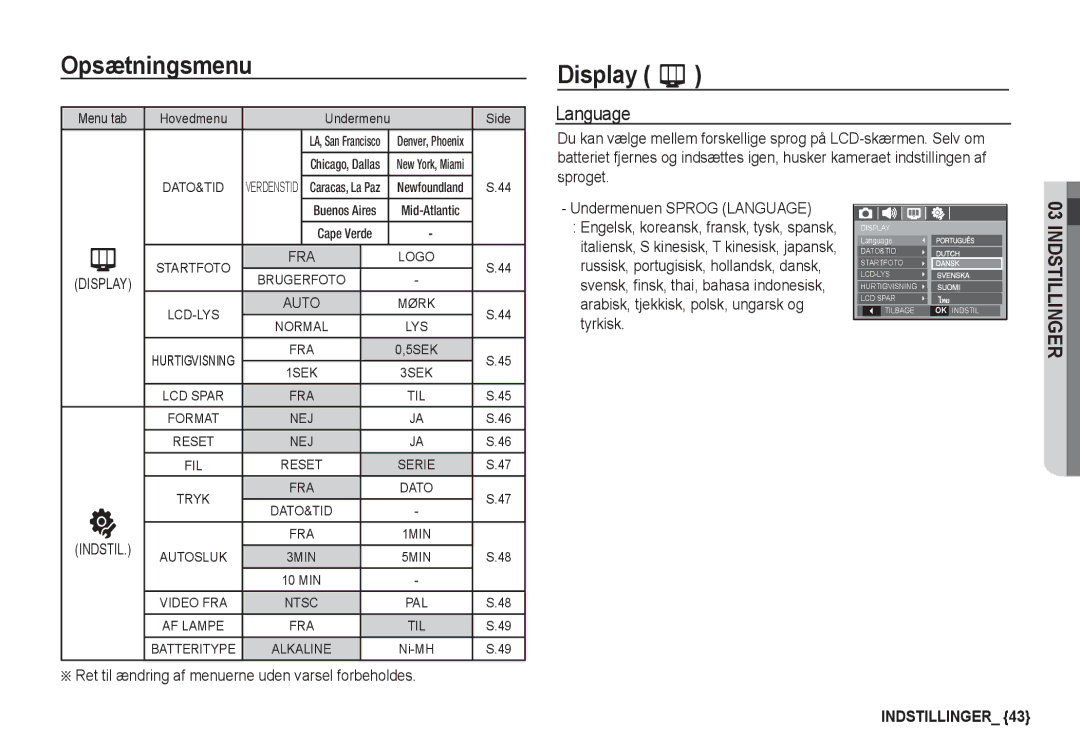 Samsung EC-S860ZUDA/E3, EC-S760ZPDA/E3 Display, Language, Menu tab, LA, San Francisco, Chicago, Dallas New York, Miami 