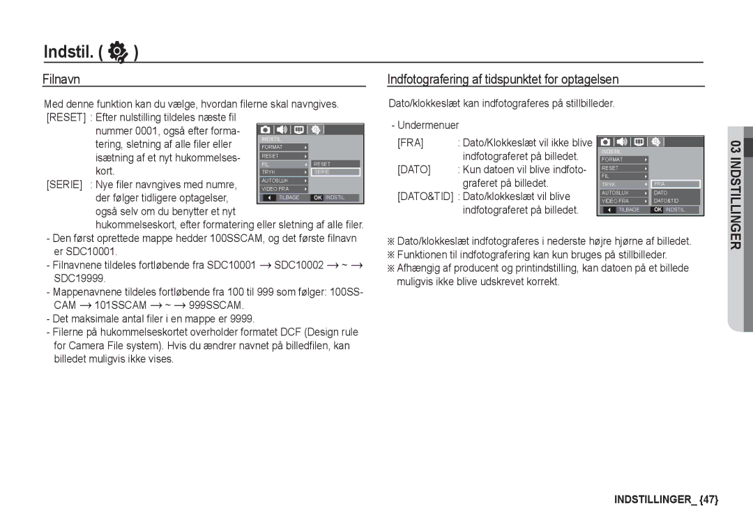 Samsung EC-S860ZBBA/E2, EC-S760ZPDA/E3, EC-S860ZSDA/E3 Filnavn, Indfotografering af tidspunktet for optagelsen, Fra, Dato 