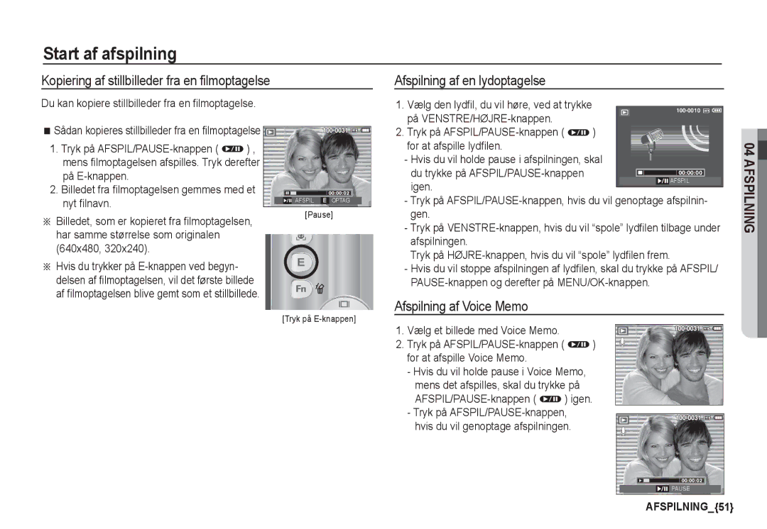 Samsung EC-S860ZSDA/E3, EC-S760ZPDA/E3 manual Kopiering af stillbilleder fra en filmoptagelse, Afspilning af en lydoptagelse 