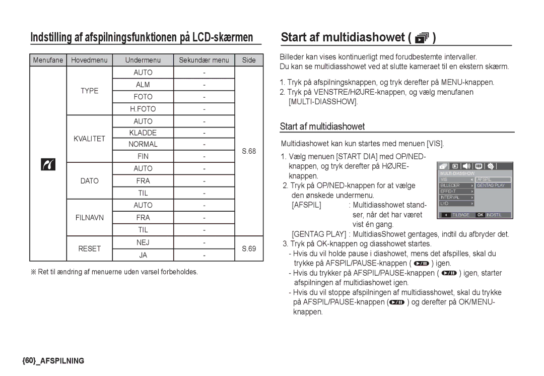 Samsung EC-S860ZUDA/E3, EC-S760ZPDA/E3, EC-S860ZSDA/E3, EC-S860ZPDA/E3, EC-S860ZBDA/E3 manual Start af multidiashowet ❸, Afspil 