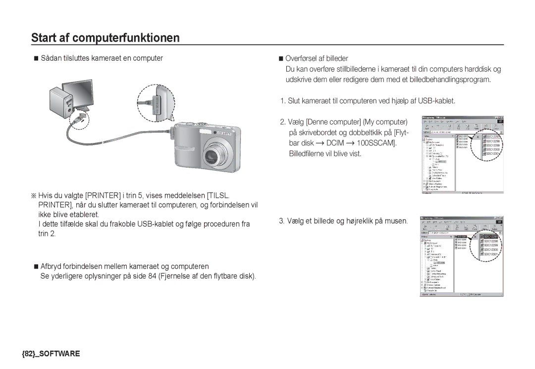 Samsung EC-S760ZBBA/E2, EC-S760ZPDA/E3 manual Overførsel af billeder, Slut kameraet til computeren ved hjælp af USB-kablet 