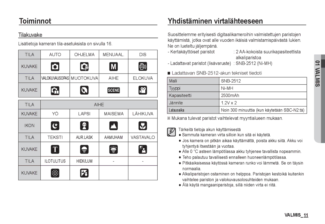 Samsung EC-S760ZUBA/E2 manual Yhdistäminen virtalähteeseen, Tilakuvake, Lisätietoja kameran tila-asetuksista on sivulla 